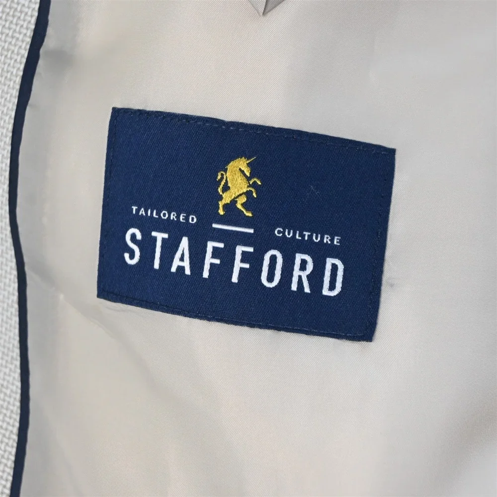 Stafford 50R Beige Basketweave 100% Cotton Mens‎ Blazer Suit Jacket Sport Coat